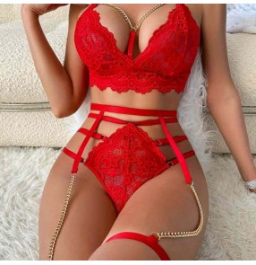 Women black red lace lingerie nightclub role playing cosplay Belt underwear for lady